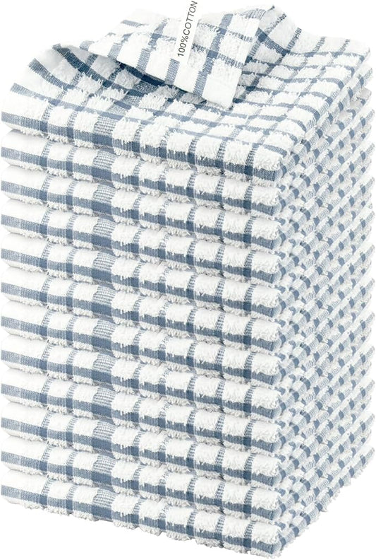 Nialnant 12PCS Kitchen Towels and Dishcloths Sets,100% Cotton Soft Absorbent Quick Drying Dish Towels for Kitchen,Washing Dishes-Little Blue Plaid,12 x 12 in