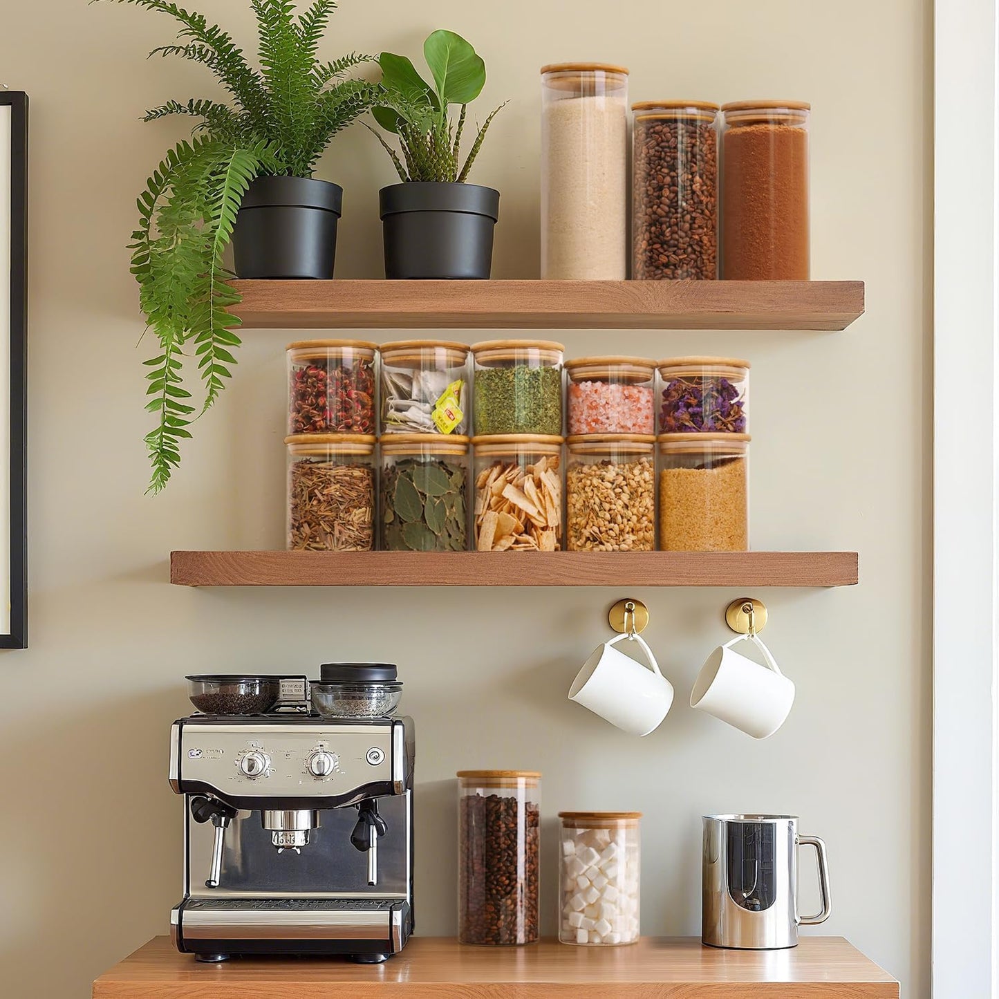 ComSaf 0.5 Qt Glass Food Storage Jars Set of 6, Clear Glass Storage Containers with Lids, Pantry Organization Jar, Spice, Blooming Tea, Coffee, Cookie and Sugar Container, Small jar Set for Kitchen