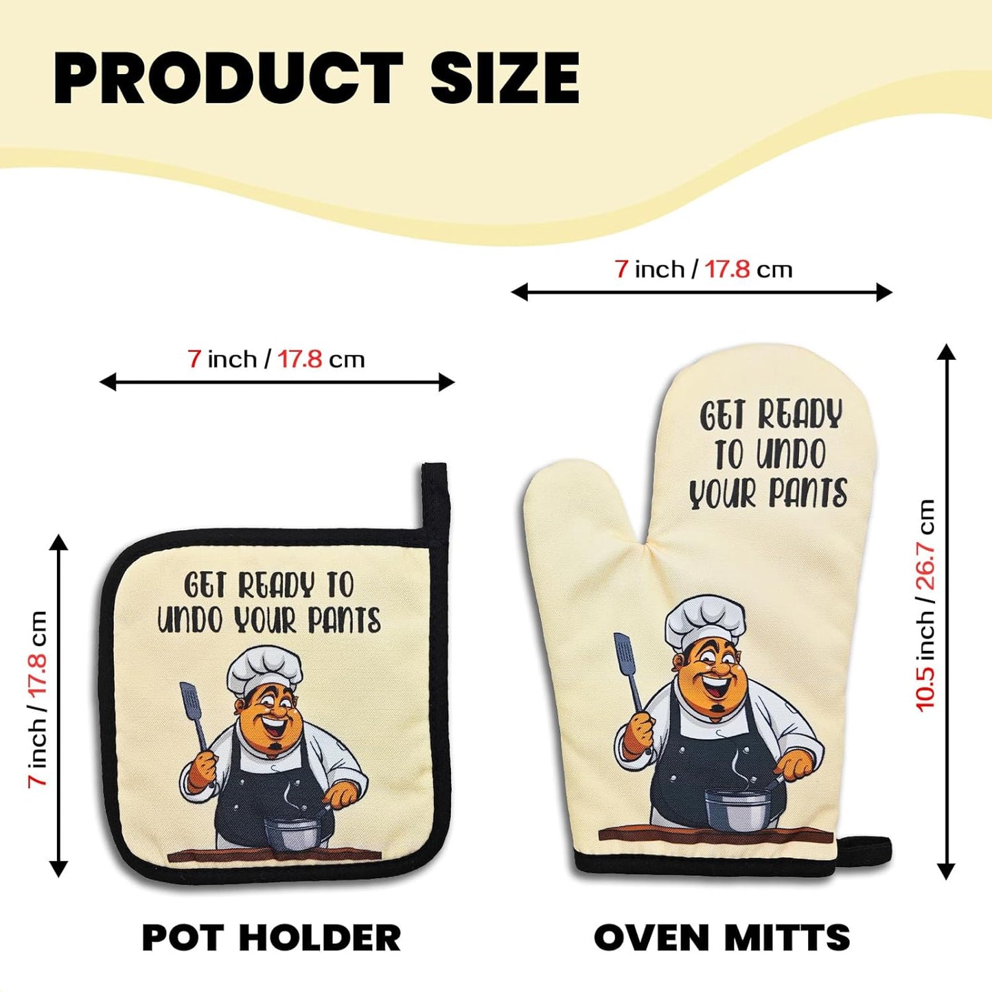 Funny Oven Mitts and Pot Holders Set Get Ready to Undo Your Pants Silicone Non-Slip Oven Mitts Humor Heat Resistant Mitts with Hanging Loop Novelty Kitchen Gifts for Chef Cook Lover Friend