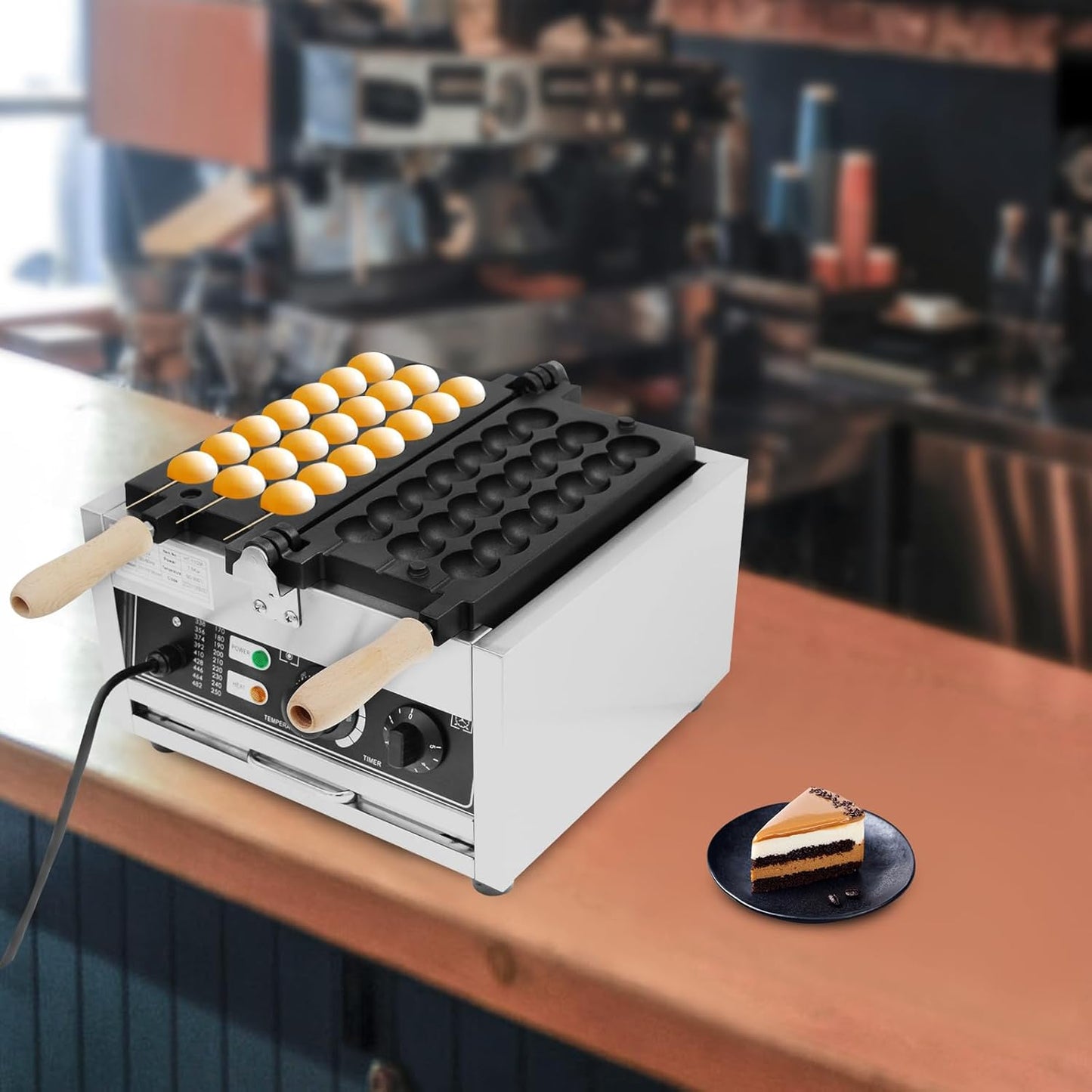 1500W Commercial Bubble Waffle Maker, 6 Grids Electric Waffle Balls Maker Non-Stick Stainless Steel Belgian Waffle Iron w/Time & Temper Adjustable|180°Rotating, Large Waffle Machine for Restaurant