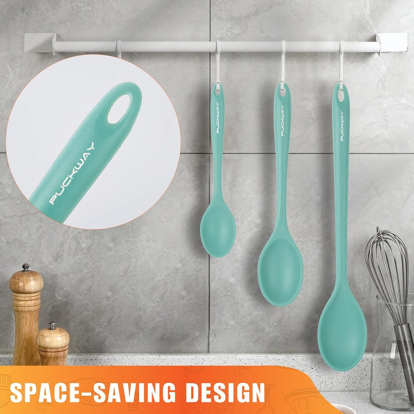 3 Pcs Silicone Spoons Set of 7.9 10.6 14.2 inch for Cooking, Heat Resistant Kitchen Spoons for Mixing, Stirring, and Serving, Small to Large Non Stick (Green)