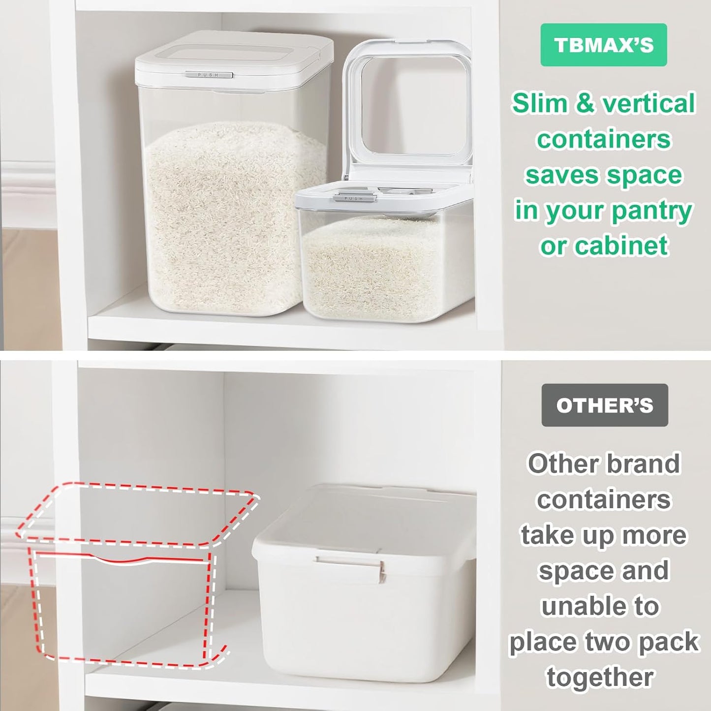 TBMax Rice Flour Storage Container with Automatic Flip-up Lid 13 Lbs | 6.5 Qt, Short and Narrow Food Storage Flour Bin for Kitchen Drwer Organization, Pet Dog Cat Food Storage Container