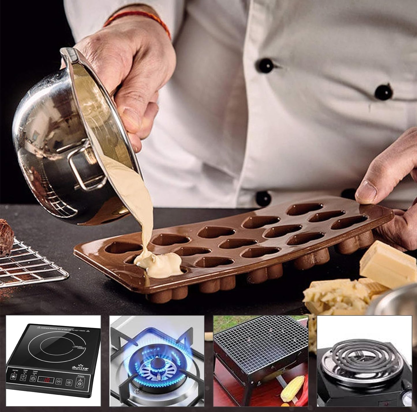 Stainless Steel Double Boiler Melting Pot with Heat Resistant Handle, Large Capacity Chocolate Melting Pot for Butter Candy Butter Cheese, Candle Making (600/1600ML)