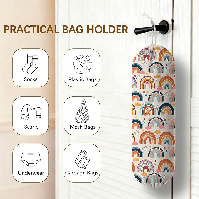 Plastic Bag Holder Dispenser, Plastic Grocery Bag Organizer & Wall Mount Paper Trash Bags Saver Storage for Kitchen Home Pantry Decor, Colorful Rainbow Kitchen Decor Shopping Bags Storage Dispenser