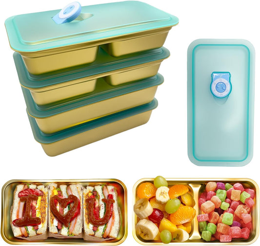 Stainless Steel Snack Containers with Lids - condiment containers with lids, reusable double compartment snack containers, Grab and Go Snack Containers Dishwasher Safe for School, Work, travel