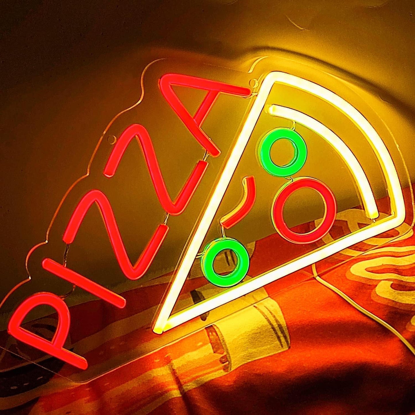 Pizza Neon Sign for Wall Decor, Pizza Shaped Neon Sign for Pizzeria,Food LED LED Light for Restaurant,Kitchen,Store,Party,Restaurant Food Decor,USB Powered,Size 14.6 * 8.3 Inch(JTLD006-21)