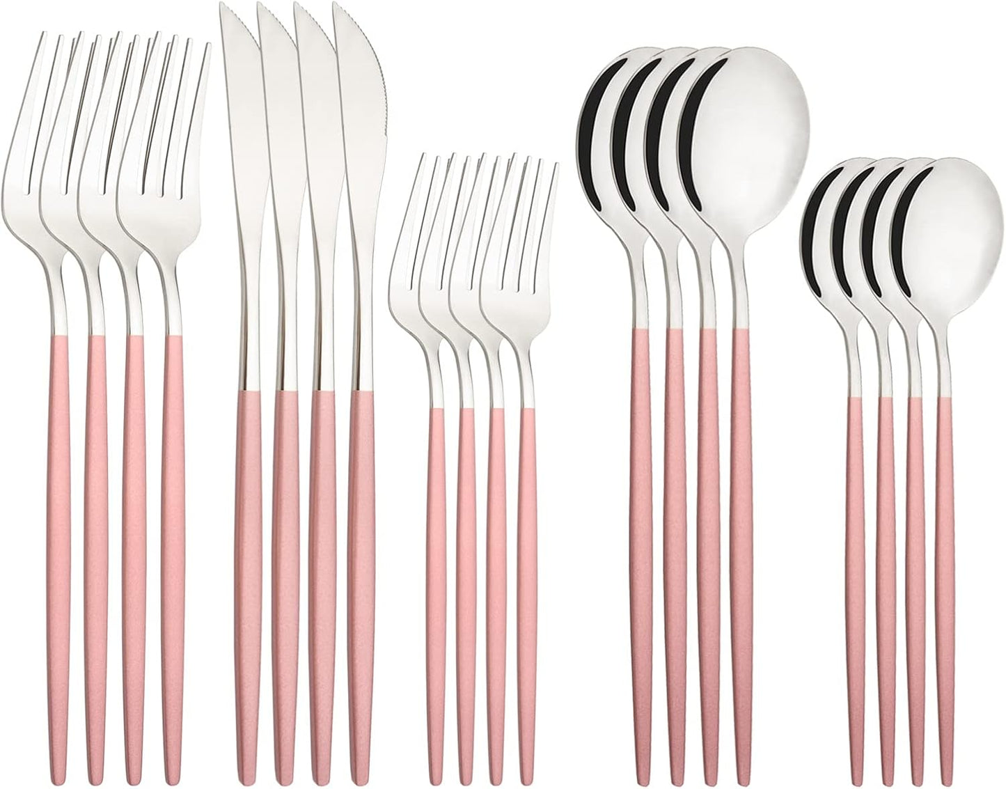 Silverware Set – 20 Piece Family Dinnerware Set – Flatware Set Service For 4 – Pink Silver Tableware Sets – Cutlery Great For Family Gatherings & Daily Use – Spoons, Knives, Forks