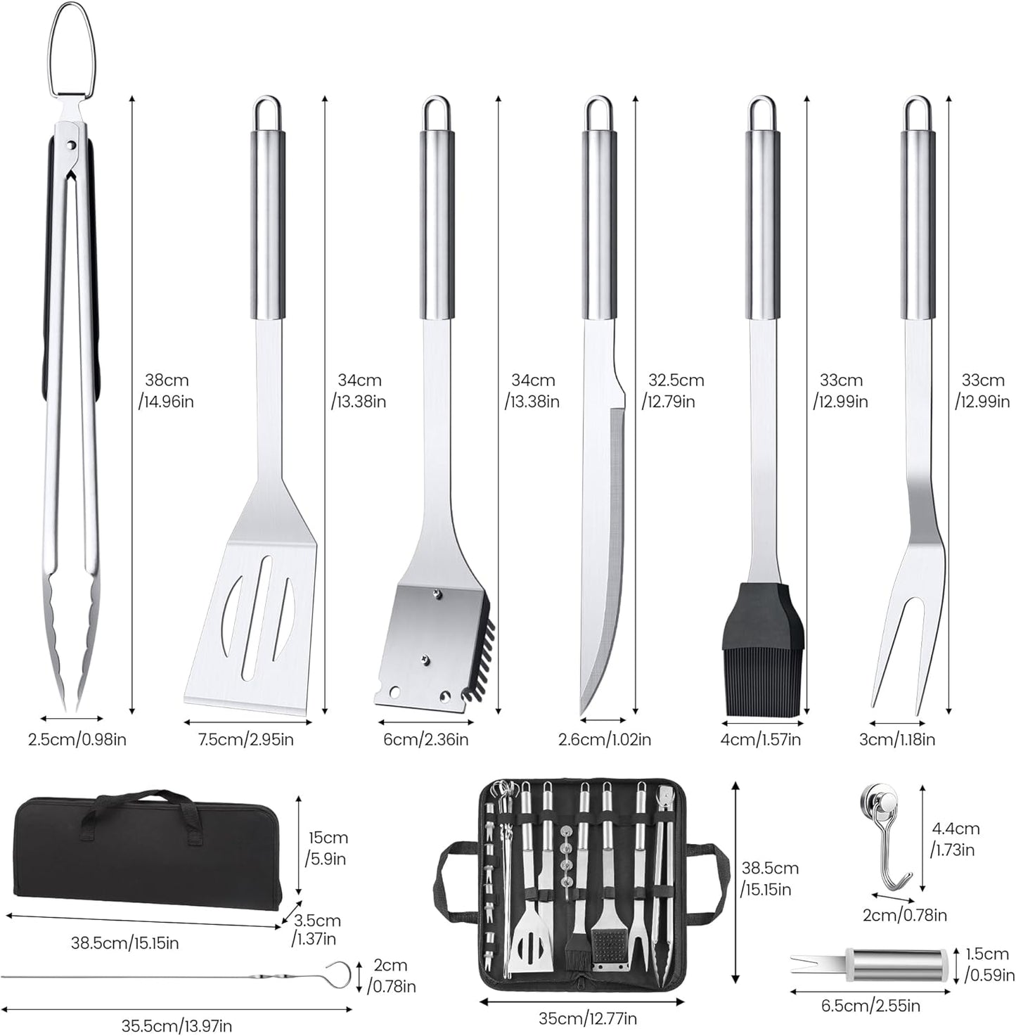 22PCS BBQ Grill Set, BBQ Grill Tools Set for Outdoor Grill with Hooks & Carry Handbag, BBQ Tools Grilling Accessories Kit for Camping/Backyard, Grilling Gifts for Men Dad