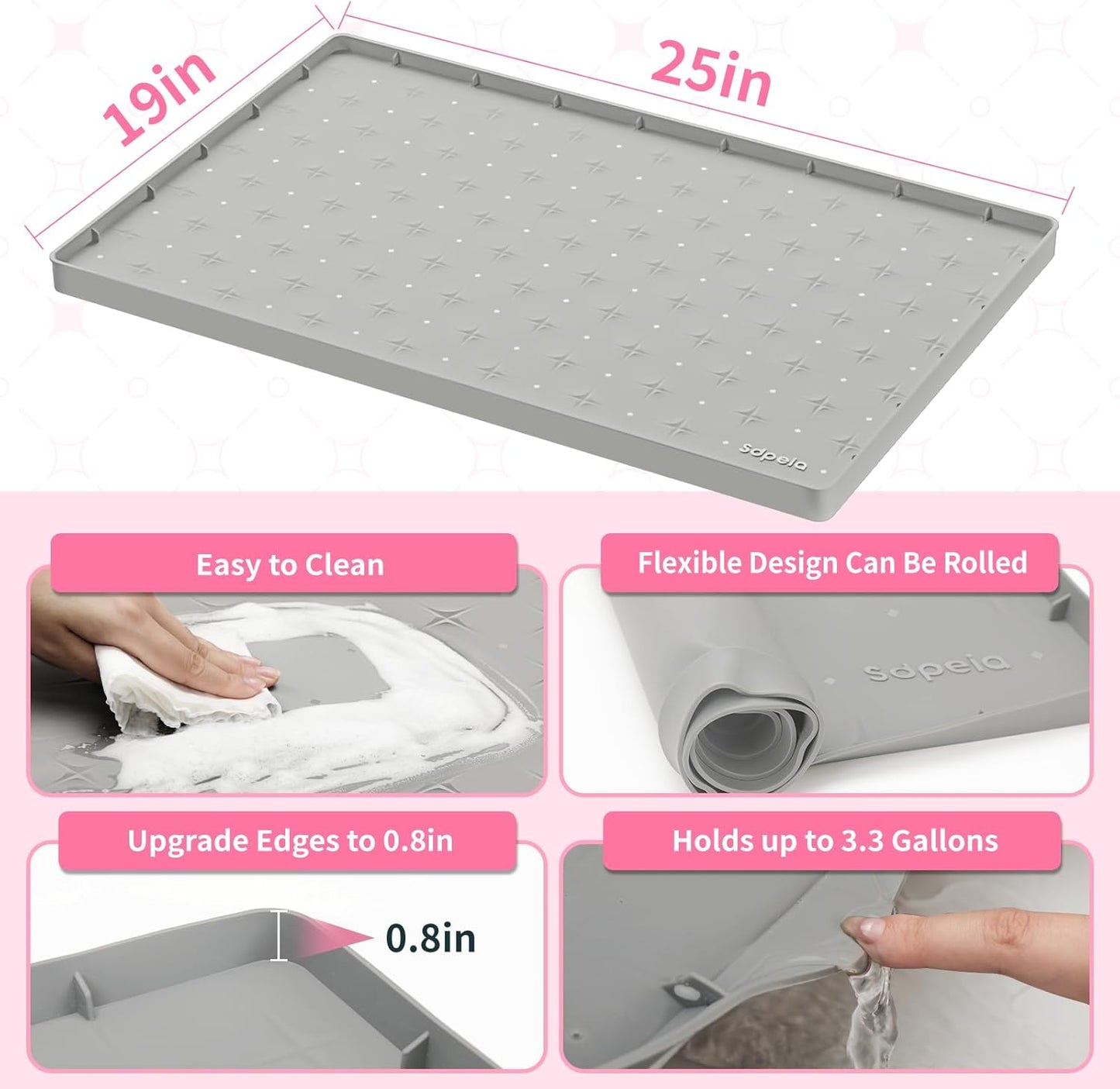 Sdpeia Under Sink Mat for [25" x 19"] Cabinet, Upgraded Silicone Waterproof Mat Kitchen Cabinet Liner Cabinet Protector Kitchen Organizers and Storage