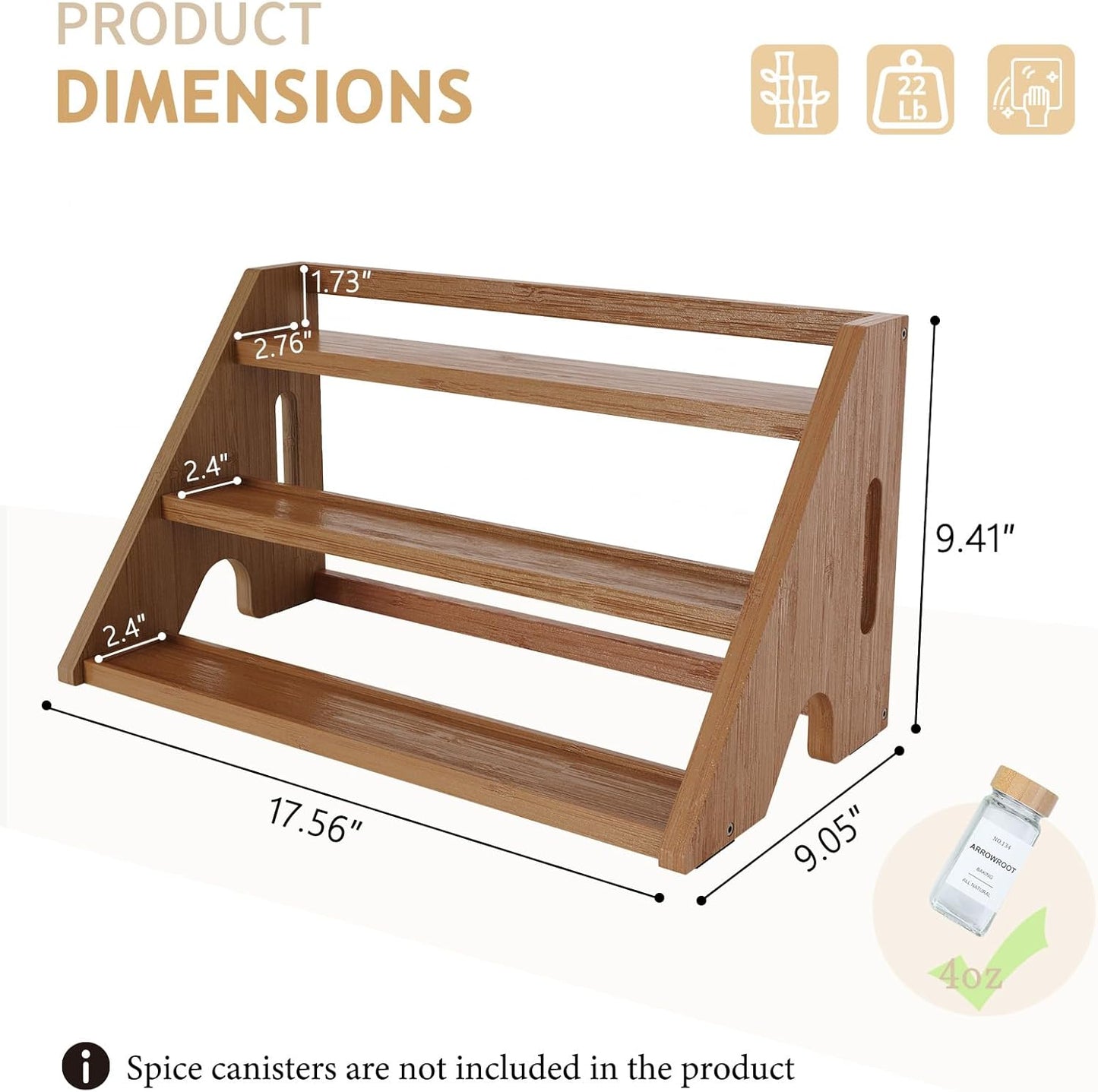 Bamboo Spice Rack Organizer -3-Tier Spice Rack for Countertop,Cabinet Spice Rack Organizer for 27 Spice Jars(4oz)，Step Shelf (Walnut)