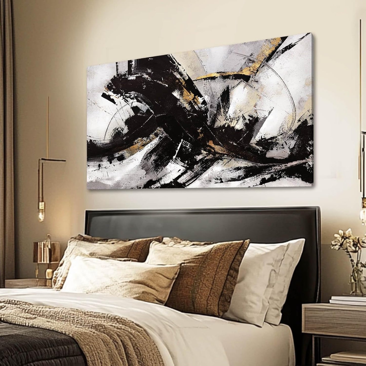 Black Art Abstract Wall Pictures Canvas Wall Art Grey Wall Decor Vintage Artwork Poster Prints Art for Office Hotel 24"x48"