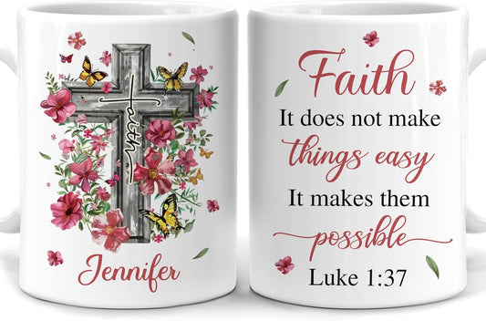 Hyturtle Personalized Floral Christian Mug - Christian Gifts For Women - Inspiration Religious Gifts - Bible Verse Scripture Present On Mothers Day - Custom Name Coffee Cup Ceramic Mug 11 oz 15 oz