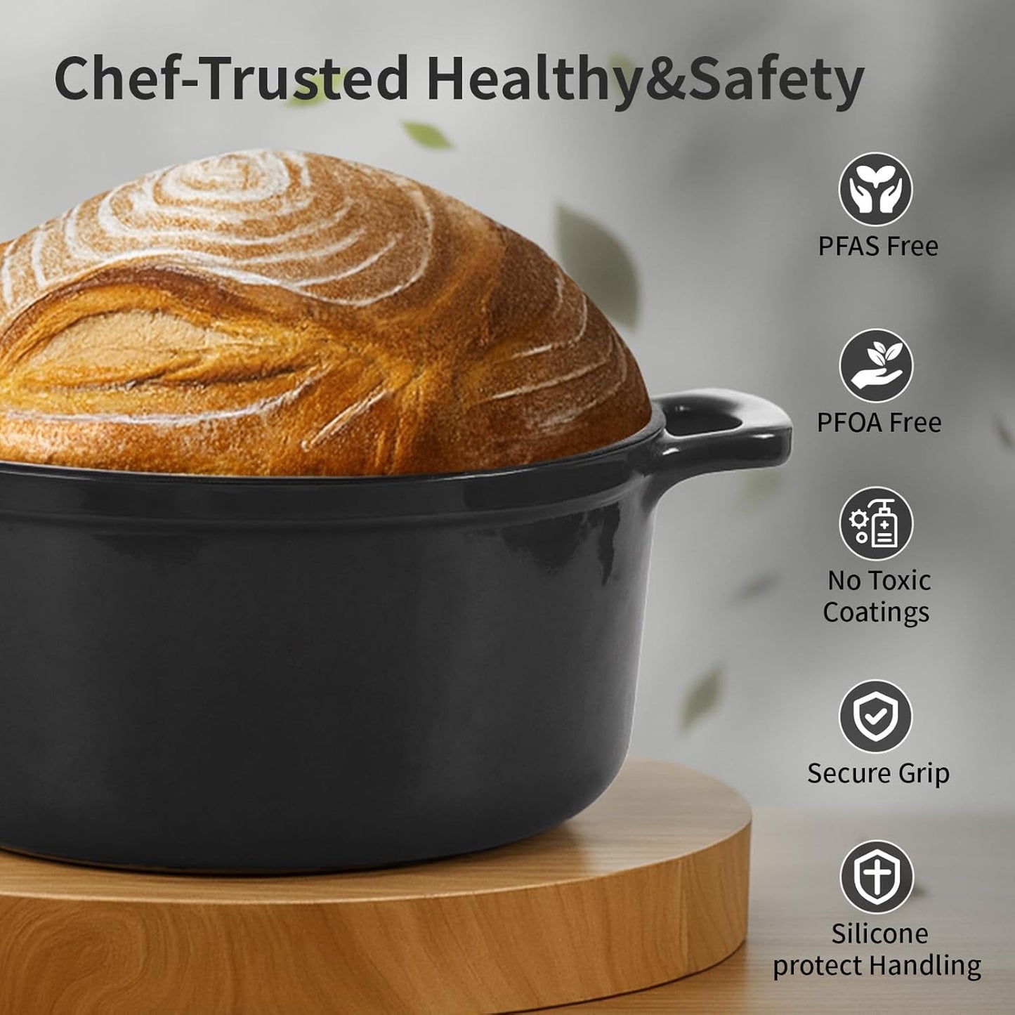 Enamel Cast Iron Dutch Oven with Lid,2.75QT Round Casserole Pot for Bread Baking, Braising, Roasting,Stews and Soups,Multipurpose Cookware,Oven Safe and Induction Compatible (2.75QT,Grey)