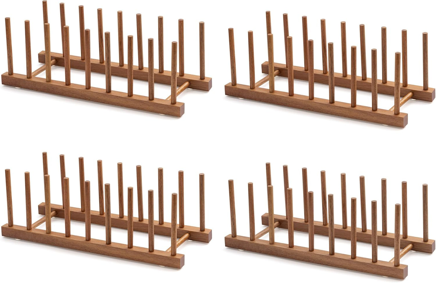 HBlife 4pcs Acacia Wooden Dish Dying Rack Pot Lid Plate Organizer Holder for Cabinet, Cutting Board Stand Drainer Storage Plate Rack for Dish, Pot Lid, Bowl, Cup, Cutting Board and Books