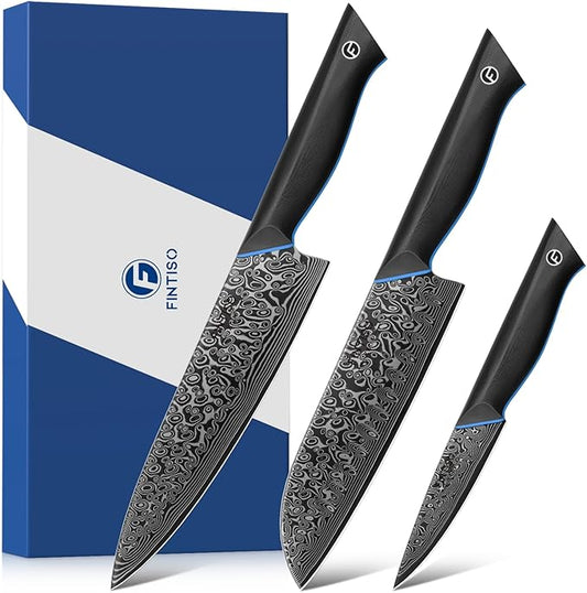 3PCS Kitchen Knife Set, Ultra Sharpe Chef Knife Set Forged of 67-Layer Japanese Damascus Steel, Premium Knives Set Professional Sharp Knives Set with G10 Handle