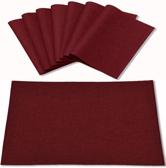 Cloth Burgundy Placemats Set of 8, Linen Type Fabric Placemats Machine Washable Heat Resistant Placemats Polyester Place Mats for Halloween, Thanksgiving and Christmas Dining Table (Burgundy)