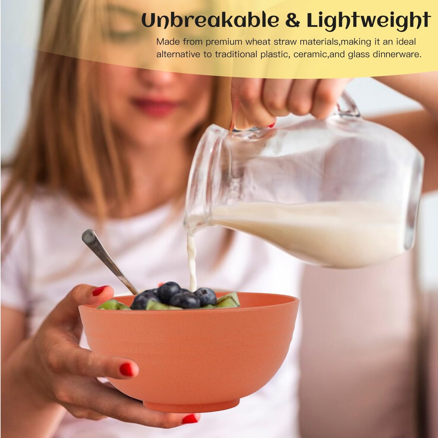 40-Piece Unbreakable Plastic Wheat Straw Dinnerware Set - Multi Color, 8-Person Dish Set for Dinner, Plates, Bowls, Cups & Appetizer Plates - Perfect for Outdoor Camping