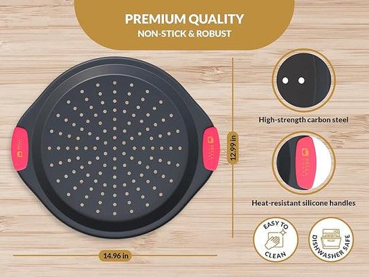 12 Inch Pizza Crisper Pan Set of 2 Non-Stick Perforated Pizza Tray for Crispy Crust, Heat-Resistant Carbon Steel Pizza Baking Pans, Dishwasher Safe Pizza Oven Trays for Even Heating & Air Circulation