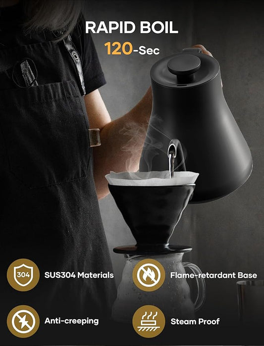 Electric Kettle, Gooseneck Electric Kettle, ±1℉ Temperature Control, Stainless Steel Inner, Quick Heating, for Pour Over Coffee, Brew Tea, Boil Hot Water, 1500W/0.9L Dark Gray