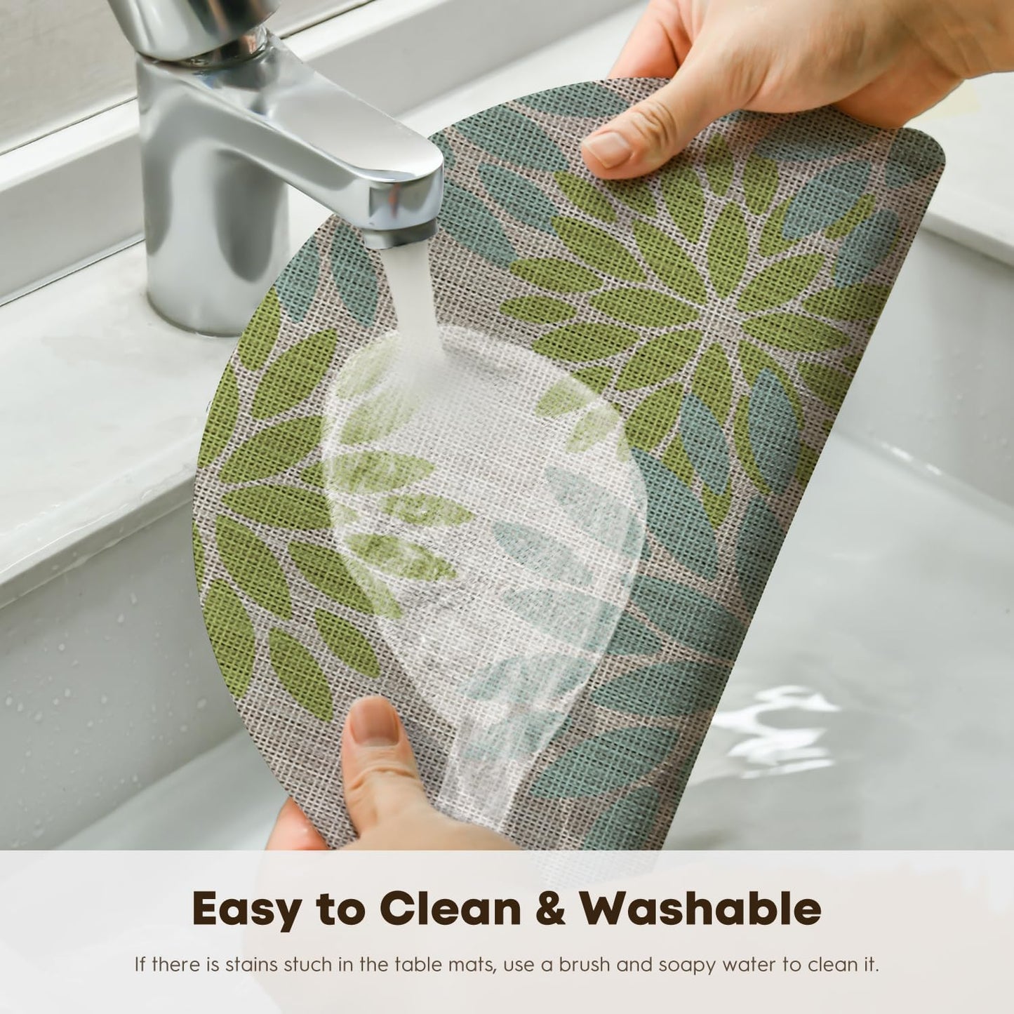 Artoid Mode Light Green Dahlia Plastic Round Placemats Set of 4, 14 Inch Seasonal Wipeable Woven Vinyl Table Mats for Farmhouse Party Kitchen Dining Decor