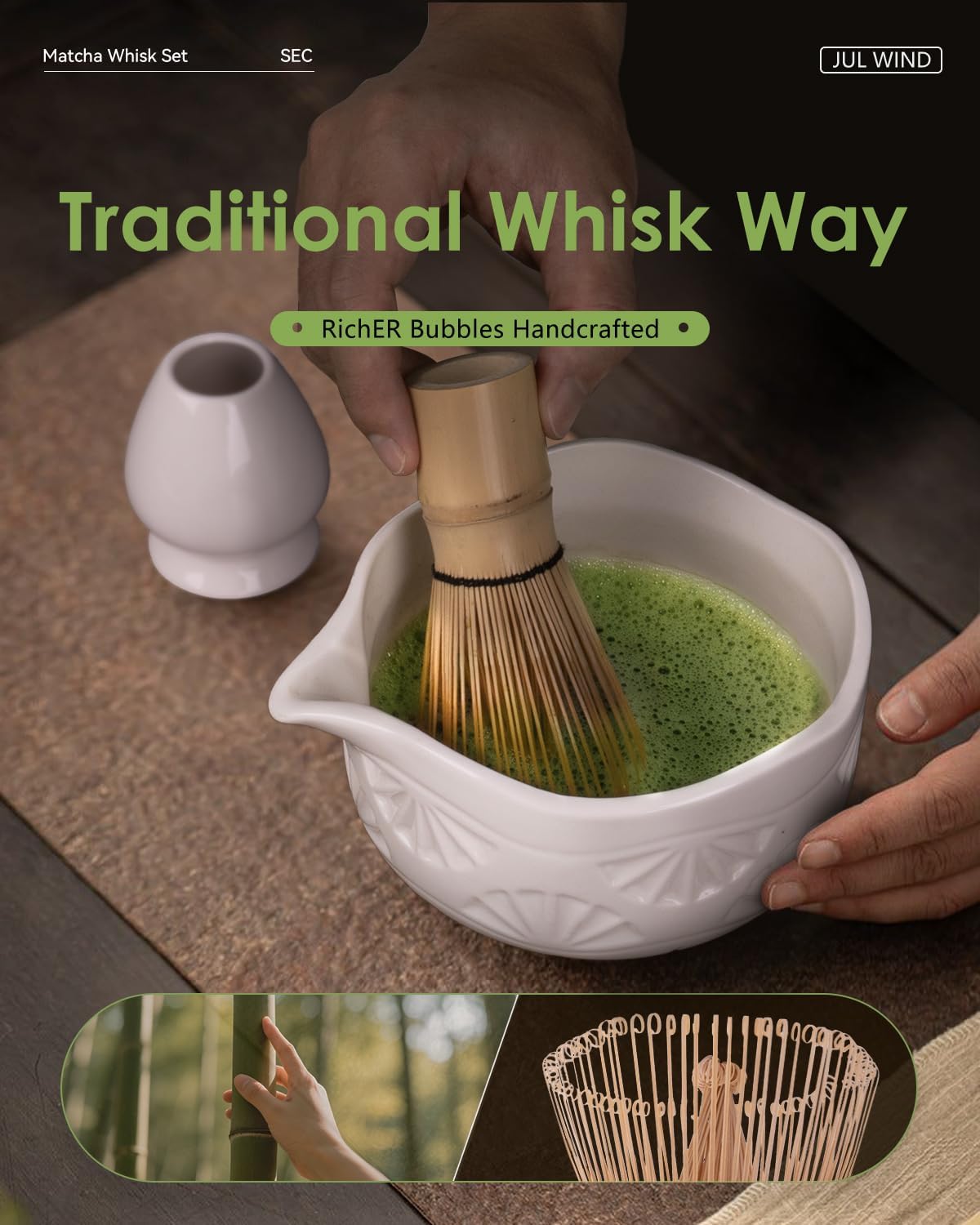 Matcha Whisk Set, Ceramic Matcha Set Includes Matcha Bowl with Spout, Matcha Whisk and Holder, Bamboo Scoop, Sifter and Tea Towel - 6 Pcs Matcha Kit Gift for Matcha Lovers (White)
