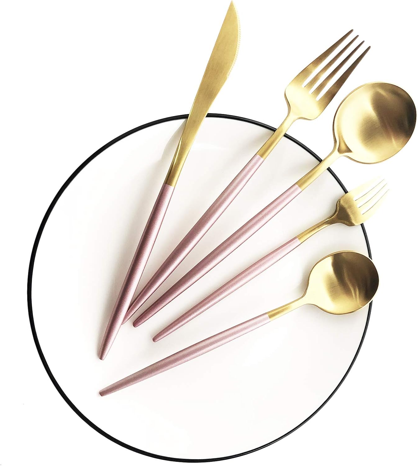 Silverware Set, Hand polished Matte Gold Pink Flatware Cutlery Set Service for 4, Satin Finish 20 Pieces 18/10 Stainless Steel Utensils Set for Home and Restaurant, Dishwasher Safe