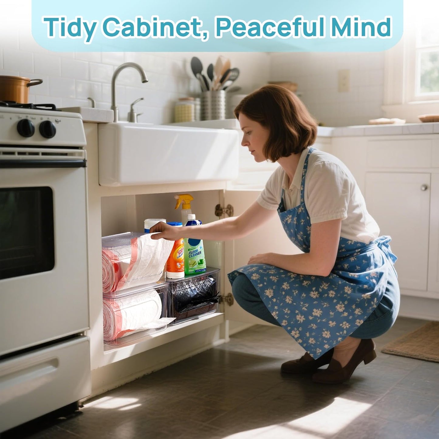 Vtopmart 1 Pack Trash Bag Holder, Stackable Garbage Bag Dispenser for 13/30/33 Gallon Bags, Clear Organizer Bins for Under Kitchen Sink, Laundry Room Organization and Storage