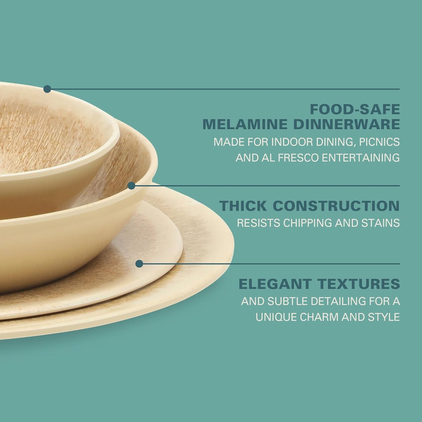 Gibson Home Casper Court 16-Piece Melamine Dinnerware Set – Beige Reactive Glaze Look Plates and Bowls, Service for 4 – Top Rack Dishwasher Safe Everyday Dining Set