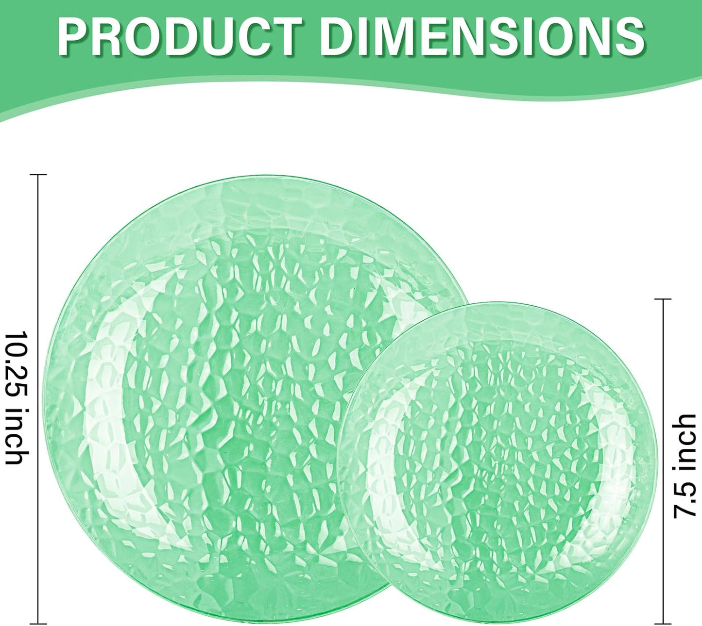 Rubtlamp 100 Pcs Clear Green Plastic Plates Dinnerware Set, Green Hammered Disposable Plates, Clear Plastic Party Plates Set Include 50 Dinner Platos,50 Dessert platos for Party