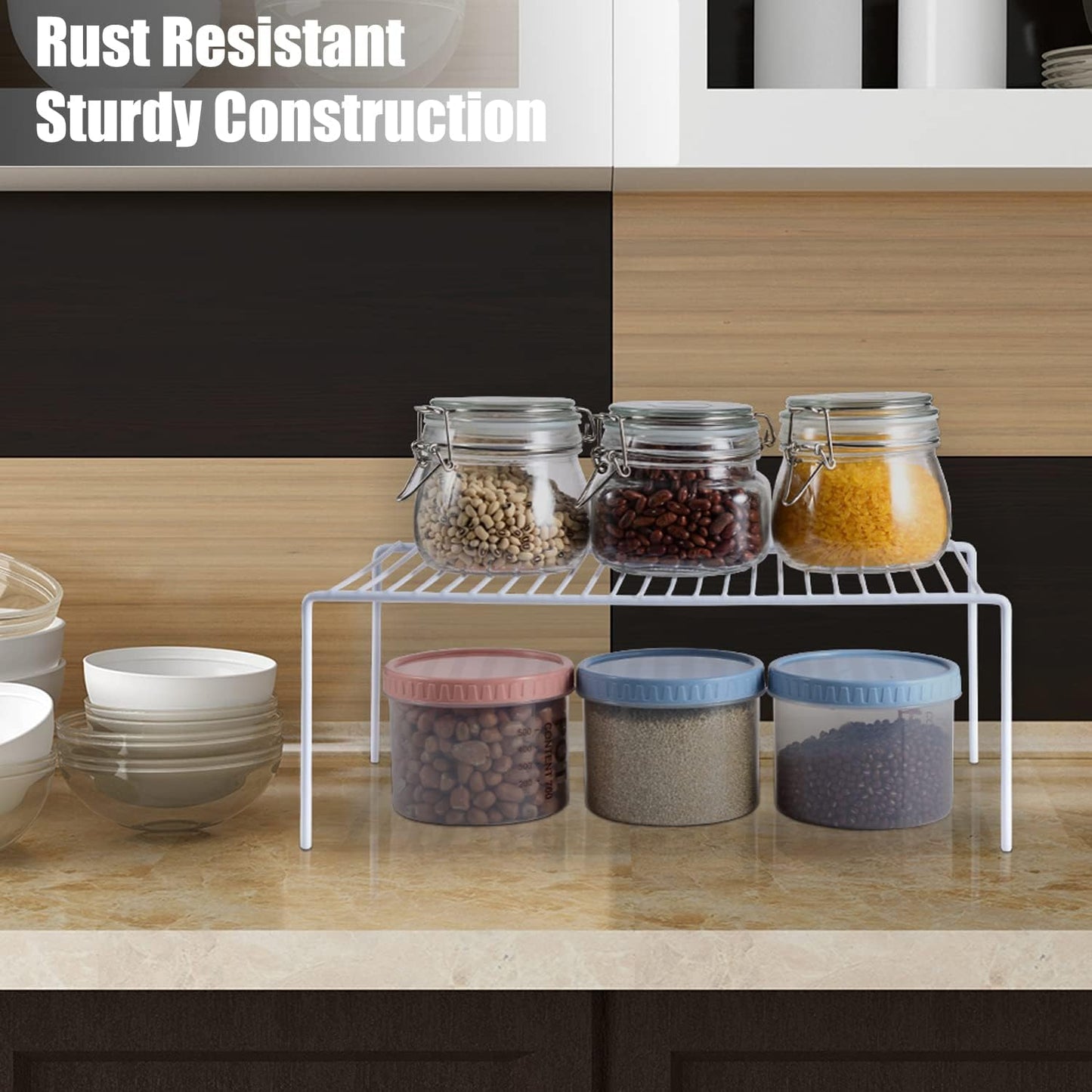 Cabinet Storage Shelf Rack Set of 6, Medium (13 x 9.4 inch) Rustproof Metal Wire Kitchen Cabinet Organizer and Storage, Cupboard Spice Shelf Rack for Plate, Dish, Counter & Pantry Organization