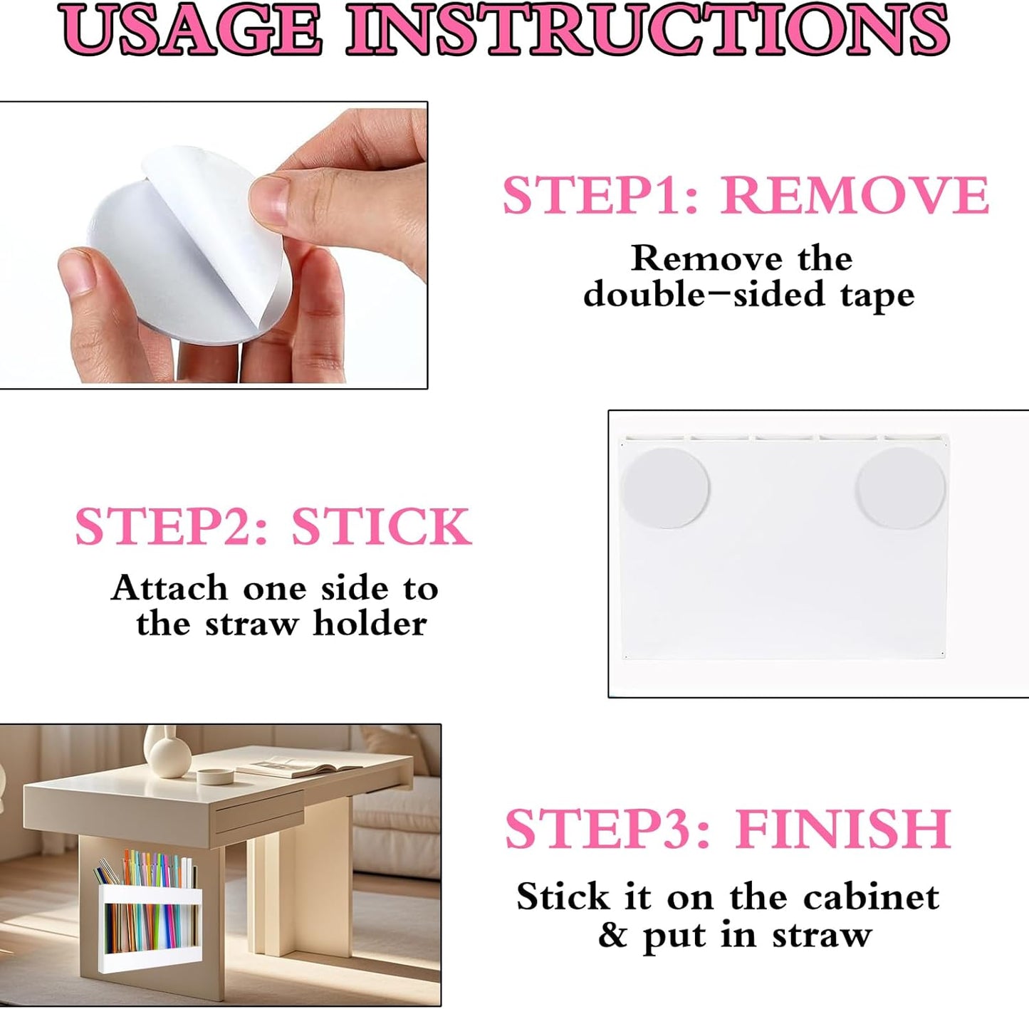 Acrylic Straw Holder Organizer - Cabinet Door Mounted with Adhesive Tape, Reusable Storage for Drinking & Tumbler Straws, Space Saving Kitchen Organization