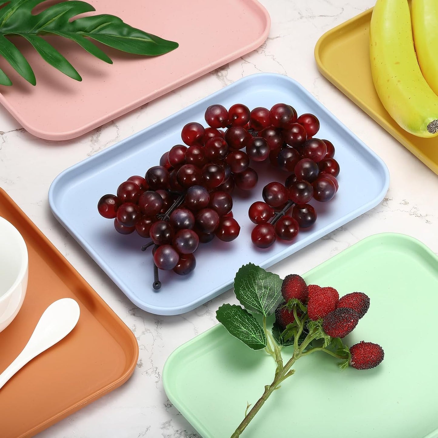 PATIKIL Plastic Fast Food Serving Tray, 2 Pcs 15" x 10.6" Reusable Rectangular Cafeteria Serving Platter for Party Kitchen Restaurant, Orange