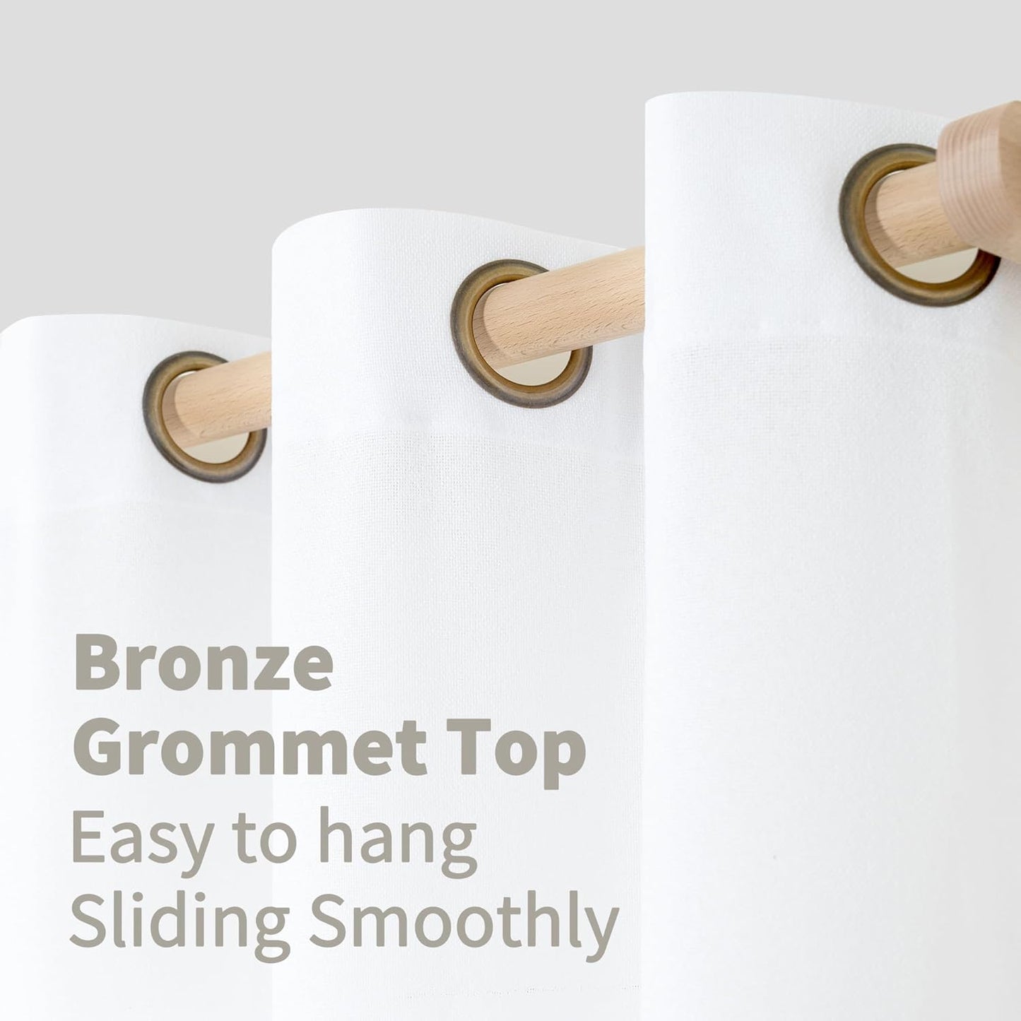 YoungsTex 80 Inches Length White Linen Curtains for Living Room, Semi Sheer Window Treatments Light Filtering with Bronze Grommet for Bedroom Dining Country, 52 x 80 Inch, 2 Panels