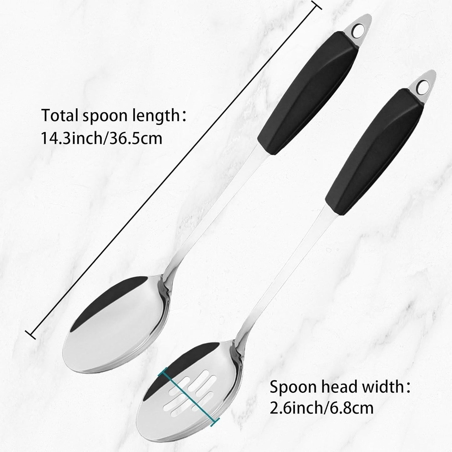 IMEEA 14.3-Inch Large Serving Spoon Slotted Spoon Set Stainless Steel Cooking Spoon Long Metal Serving Spoon