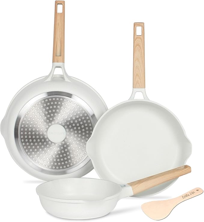 ESLITE LIFE Frying Pans Set Nonstick Skillets Set Egg Omelette Pans, Healthy Ceramic Coating Cookware Chef's Pan, Compatible with All Stovetops (Gas, Electric & Induction), PFOA Free (White,4-Piece)