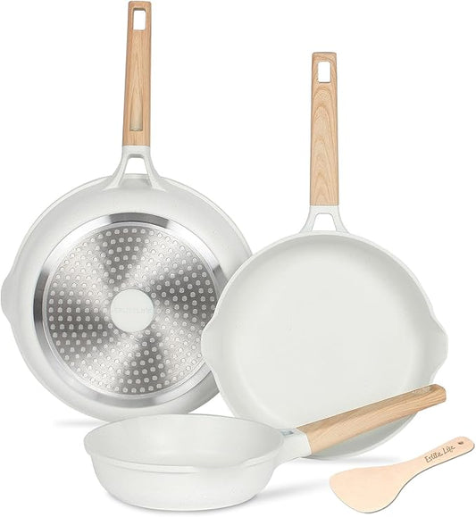 ESLITE LIFE Frying Pans Set Nonstick Skillets Set Egg Omelette Pans, Healthy Ceramic Coating Cookware Chef's Pan, Compatible with All Stovetops (Gas, Electric & Induction), PFOA Free (White,4-Piece)