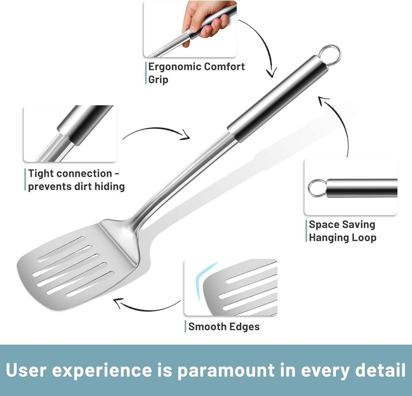Pleafind Stainless Steel Cooking Utensils Set, 6 Pcs Heat Resistant Kitchen Utensils Set, Nonstick Kitchen Tools for Cooking, Baking, Metal Spatula Set for Chef, Dishwasher Safe