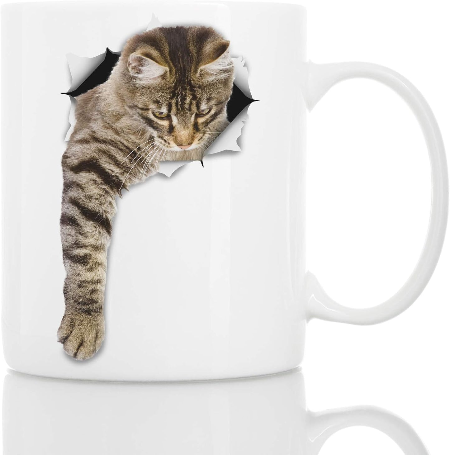 Winston & Bear Cute Reaching Tabby Cat Mug - Ceramic Coffee Mug Gift for Cat Lovers - Perfect Birthday or Christmas, Father's or Mother's Day Gift(11oz)