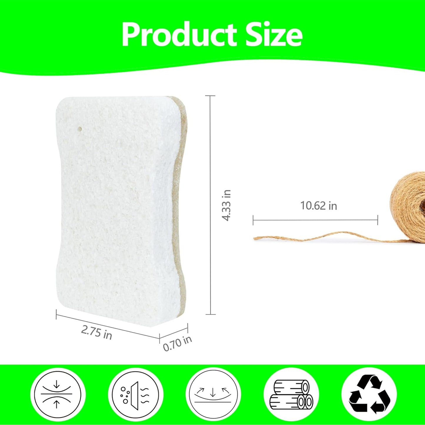 Organic Compostable Biodegradable Cellulose Sponges for Cleaning Kitchen Dishes/Sink/Pot/Potato, 15 Pack