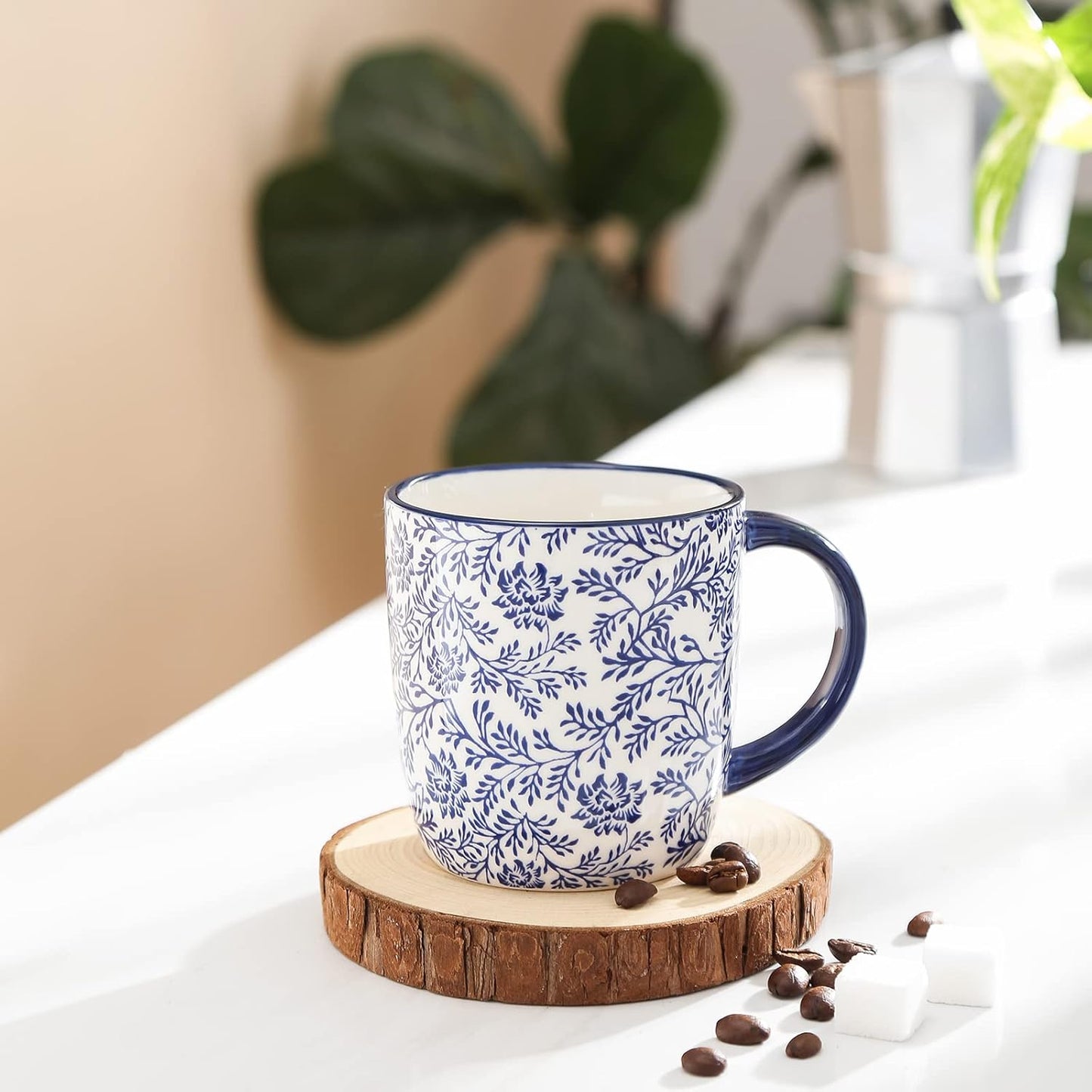 Selamica 10 oz Coffee Mugs Set of 6 with Handle, Coffee Cups Ceramic for Cappuccino Latte Cocoa Milk Tea, Dishwasher Microwave Safe, Vintage Blue