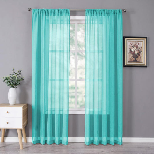 Tollpiz Sheer Curtain Linen Textured Living Room Curtains Sheer Light Filtering Rod Pocket Voile Curtain for Bedroom, 54 x 72 inches Long, Aqua Blue, Set of 2 Panels
