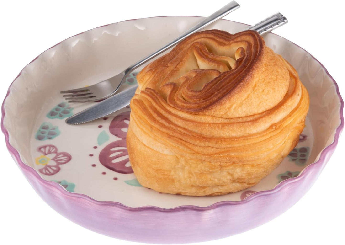 Ceramic Pie Pan Pie Dish for Oven 10 Inch Pie Plate Round Bakeware (Flower)