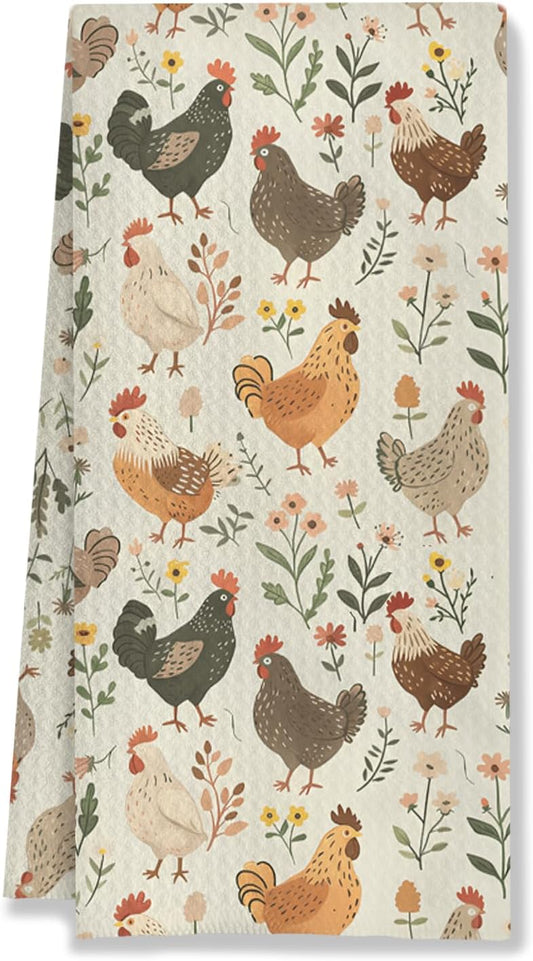 Farmhouse Chicken Rooster Kitchen Towels, Chicken Dish Towels, Rooster Decor Hand Towel for Bathroom Kitchen Decor, Cock Mom Lady Gifts, 16x24 Inch