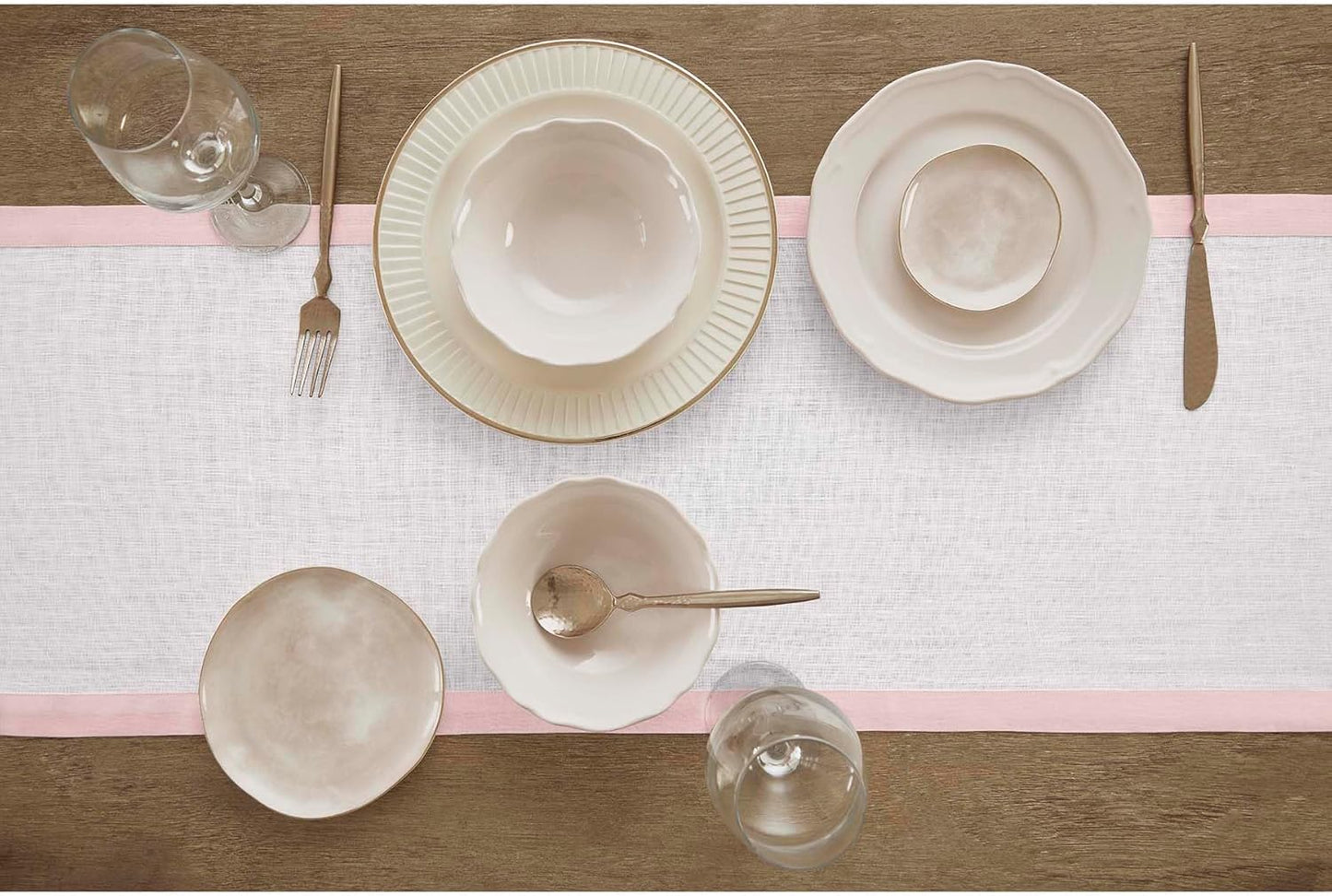 Solino Home Linen Table Runner 120 Inches Long - Blush Pink and White 100% Pure Linen 14 x 120 Inch Table Runner for Dining, Halloween - Classic