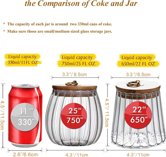Viovian 22 & 25 FL OZ | Glass Storage Jars with Bamboo Lids Sugar Coffee Containers Set of 2 Clear Decorative Jar Canister for Foods Cookie Candy Nuts Snacks