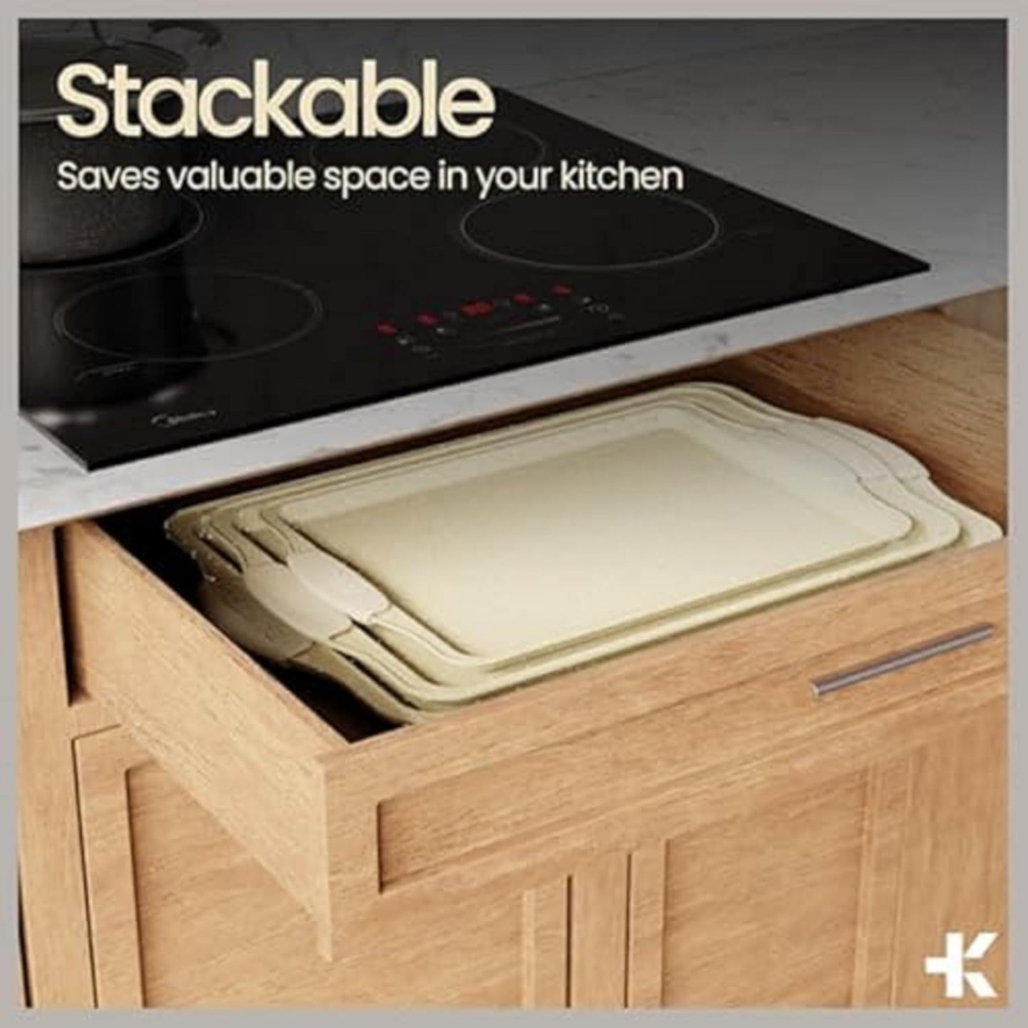 18-Piece Deluxe Nonstick Carbon Steel Bakeware Set - Professional Kitchen Oven Baking Pans with White Silicone Handles and Accessories