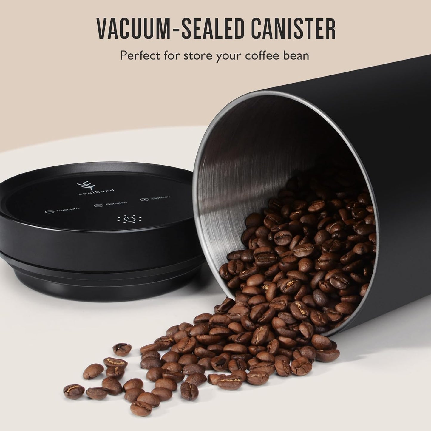 SOUL HAND Automatic Vacuum Coffee Canister for Coffee & Food Storage Airtight Sealed Coffee Storage Container, Stainless Steel Food Storage Containers for Coffee Beans - 1.2 L