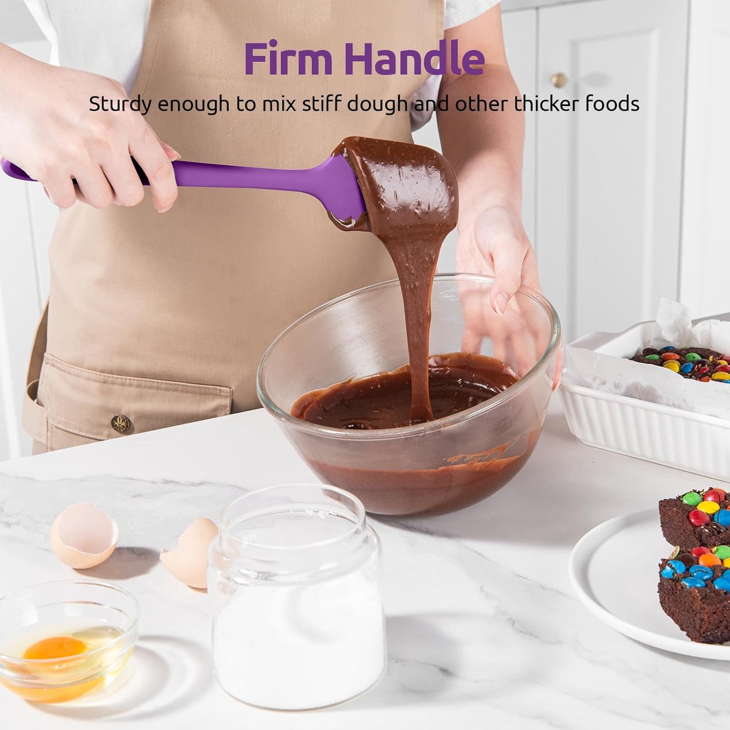 U-Taste Flat Spatula & Spoon Spatula: 11.38in 600ºF Heat Resistant Silicone Bowl Scraper, Flexible Rubber Kitchen Cooking Mixing Utensil with Upgraded Non-Stick Surface (Set of 2, Purple)