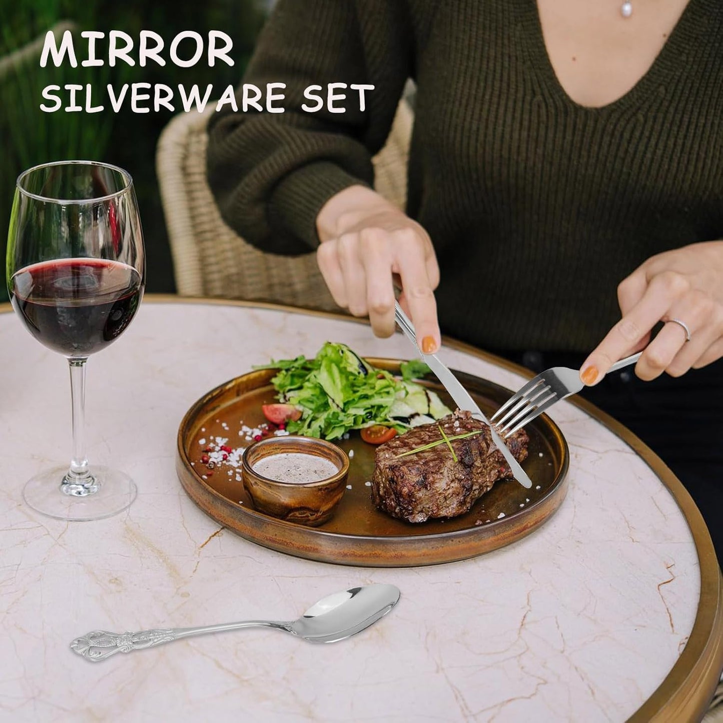 Silverware Set for 8, Stainless Steel Gorgeous Retro Royal Flatware Set, 40-Pieces Cutlery Tableware set, Kitchen utensils set Include Spoons And Forks Set, Mirror Finish, Dishwasher Safe