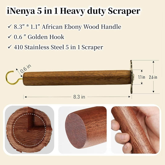 Grill Scraper for BBQ Grate and Griddle, Bristle-Free, 8.3” Wooden Handle – Safe Grill Cleaner for Outdoor Grills, Includes Round and V-Shaped Grooves – Grilling Accessories for Men